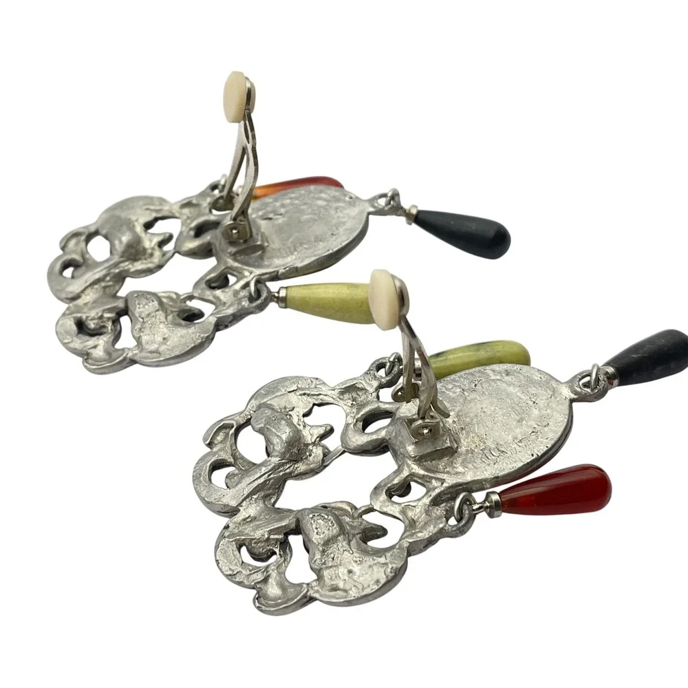 Vintage Modernist Millefiori Brooch and Clip On Earring‎ Set Statement Jewelry